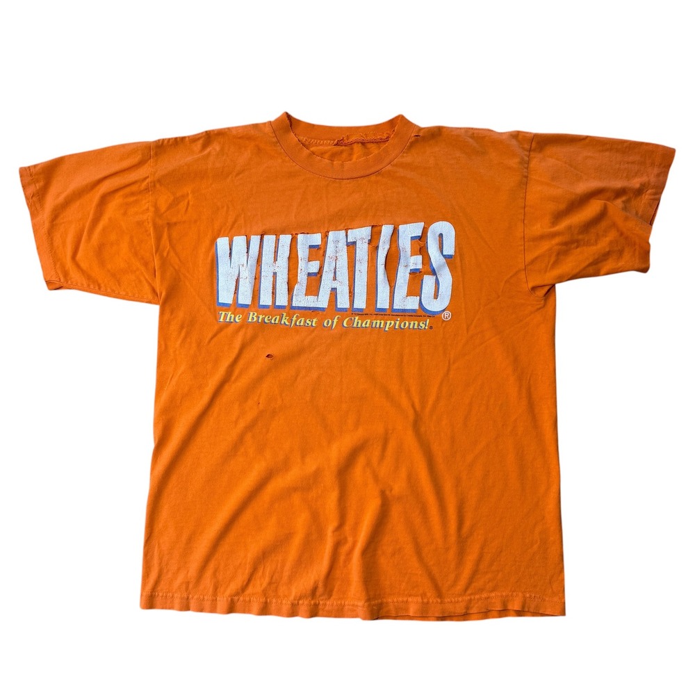 Fruit of the Loom Wheaties T-Shirt Distressed Single Stitch XXL Orange